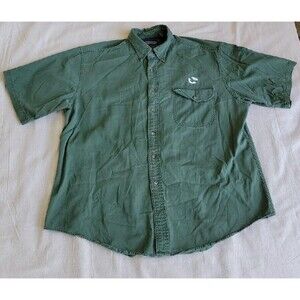 Lands End Mens XL 17 Shirt Button Up Green Logo Short Sleeve Canvas Duck Vtg 90s